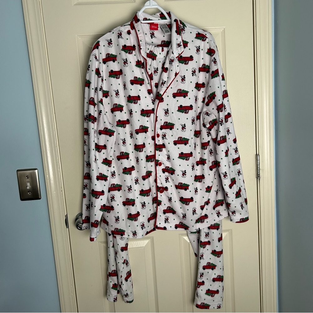 Disney Red and White Flannel Pajama Set Mickey Mouse Women's Sz XL GUC - Picture 2 of 9